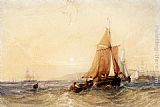 William Callow Fishing Boats Off The Coast At Sunset painting